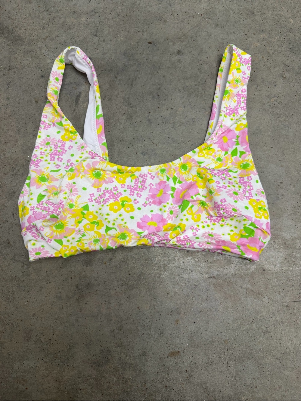 ASOS Floral Scoop Bikini Top in Pink, Yellow & Green